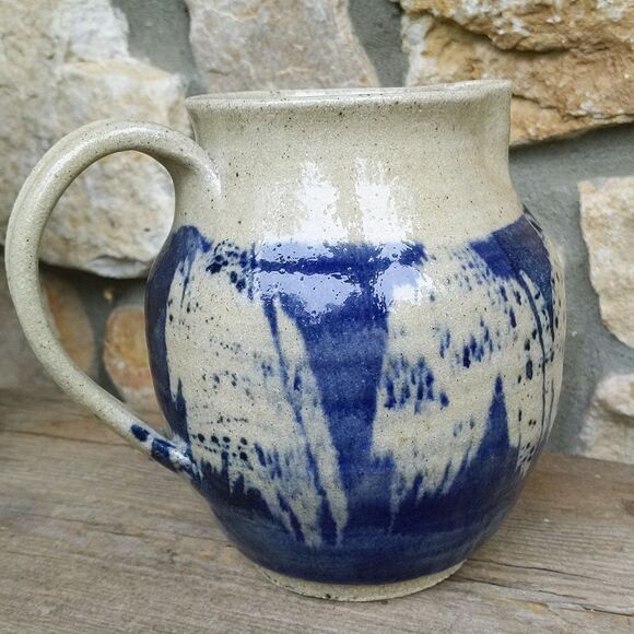 Pottery pitcher blue handcrafted - Picture 3 of 9